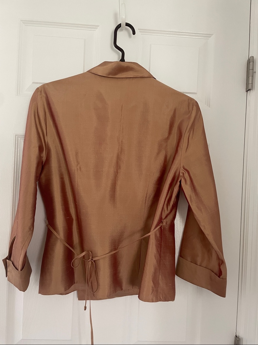 Ice Copper Silk Wrap-Front Button-Down top 3/4 sleeve Holiday Special Event sz10 - Picture 6 of 7